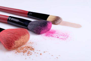 Brushes synthetic pile working powder make-up isolated on white background