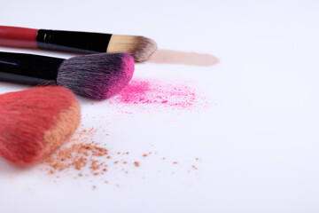 Brushes synthetic pile working powder make-up isolated on white background