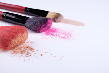 Brushes synthetic pile working powder make-up isolated on white background