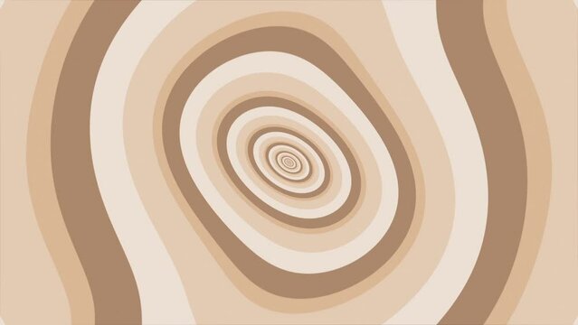 Trendy retro 1970s warped circles pattern background with gently moving trippy circles in warm brown vintage color tones. This simple motion background animation is full HD and a seamless loop.