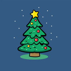 Christmas tree. Holidays mood. Vector. Decorated Christmas tree with a star and lights. Flat design.