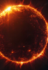 Sun flare.Space background with a red-hot star sun. red and gold sun on a black background of the universe