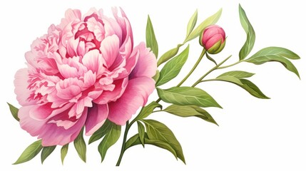 Realistic Watercolor Pink Peony Flower Vintage Floral Arrangement AI Generated