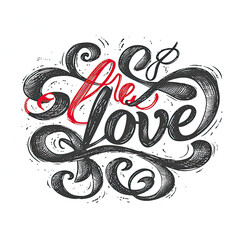 Text Love Word Hand Drawn Lettering and Calligraphy for Valentines Day