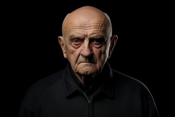 Portrait of an old man on a black background. Studio shot.