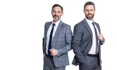 ambitious businessman support. professional business leader with manager. Leadership potential. successful businessman. business coworkers isolated on white. two business man in formal suit