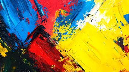 Abstract expressionist brushstrokes in bold primary colors, modern art vibe