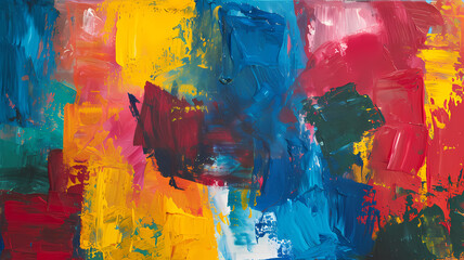 Abstract expressionist brushstrokes in bold primary colors, modern art vibe