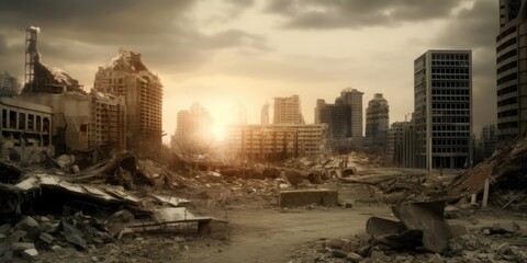 panorama of a destroyed city by war