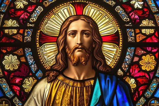 Stained glass window of Jesus Christ