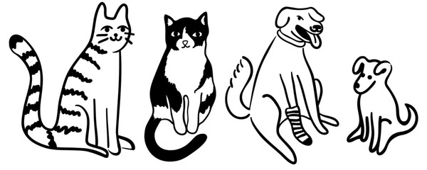 set of cats and dogs in doodle style.template for poster advertising print icon sticker design.