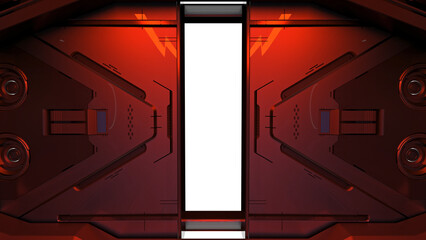 Sci-fi space corridor interior or dark mechanical tunnel with futuristic mechanisms, tubes and doors. 3d rendering