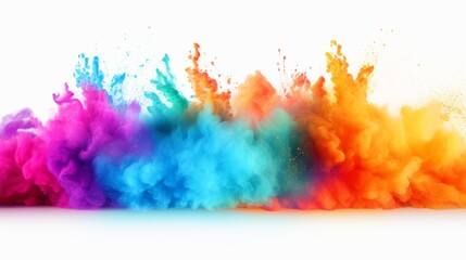 Fototapeta na wymiar Colorful Rainbow Holi Paint Color Powder Explosion on White Background AI Generated