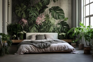 beautiful bedroom with bed and plants