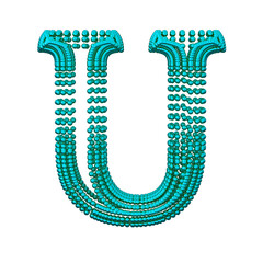 Symbol of small turquoise spheres. letter u