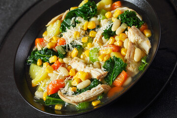 Chicken and white bean soup with veggies, corn