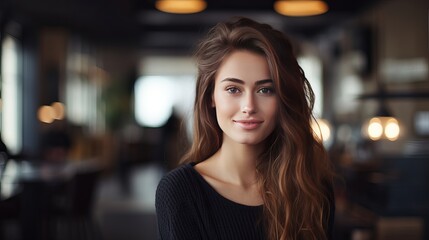 A cute young woman is being photographed indoors for a portrait