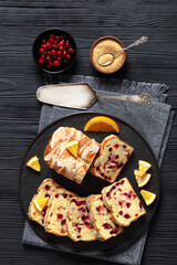 orange cranberry loaf with orange glaze, top view