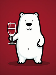 Polar Bear toasting with wine