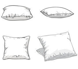 Hand drawn sketch vector illustration set of pillow, white pillow isolated,