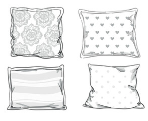 Hand drawn sketch vector illustration set of pillow, white pillow isolated,