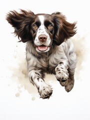 Playful English Springer Spaniel Leaping in Watercolor Style AI Generated