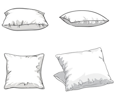 Hand drawn sketch vector illustration set of pillow, white pillow isolated,