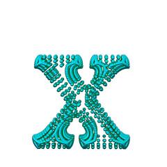 Symbol of small turquoise spheres. letter x