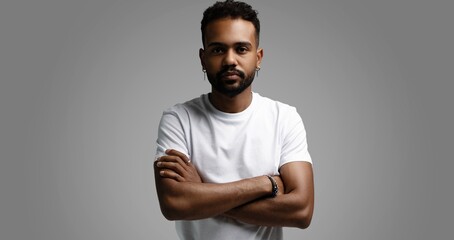 Handsome young african american guy posing in studio - isolated