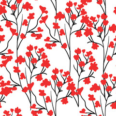 Red Flowers Pattern Seamless, background, ornament vector, hand drawn floral pattern.