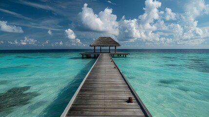 A wooden jetty in a luxury resort