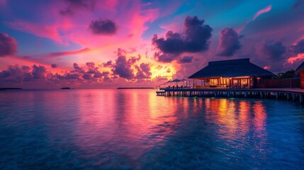 Fototapeta na wymiar Amazing sunset panorama at Maldives