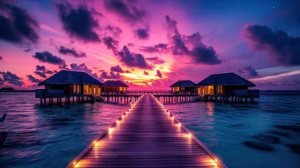 Fotobehang Amazing sunset panorama at Maldives © Chingiz