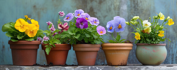 Potting up spring flowers in the garden