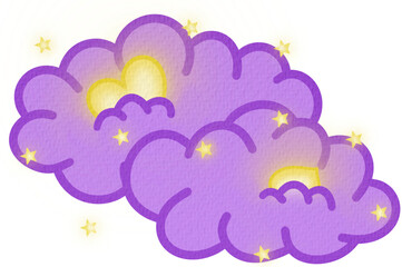 Night cloud of love for Valentines Day illustration in purple and yellow 