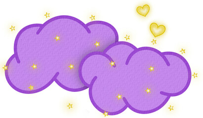 Night cloud of love for Valentines Day illustration in purple and yellow 