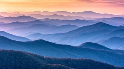Layers upon layers of mountain ridges in the sunset light
