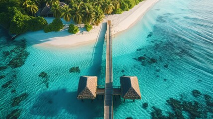 Tropical aerial landscape, seascape with long jetty
