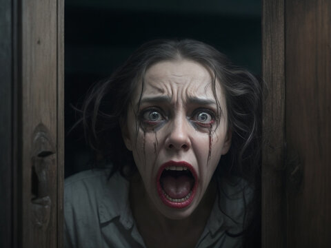 portrait of a woman screaming, fear and apprehension