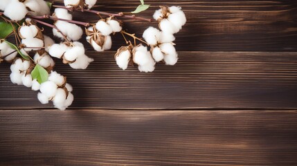 Cotton flowers on a table made of wood.