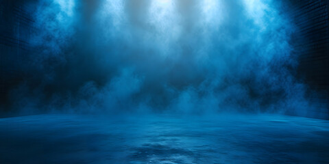 Dark street, wet asphalt, reflections of rays in the water. Abstract dark blue background, smoke - Powered by Adobe