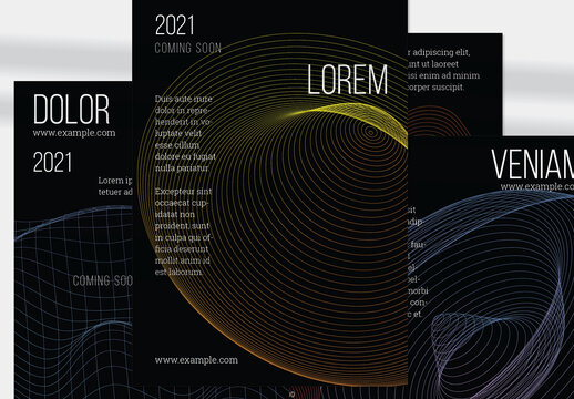 Flyer Layout with Geometric Wireframe Shapes on Black