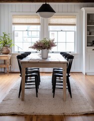 Farmhouse dining room with rustic table and chairs