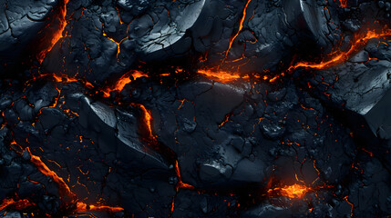 Lava flow with sparks on black background - obrazy, fototapety, plakaty