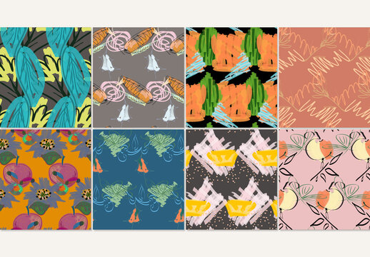 Seamless Pattern Collection with Floral Hand Dawn Doodles