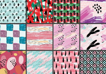 Seamless Pattern Set with Marker Brush Doodle and Strokes 