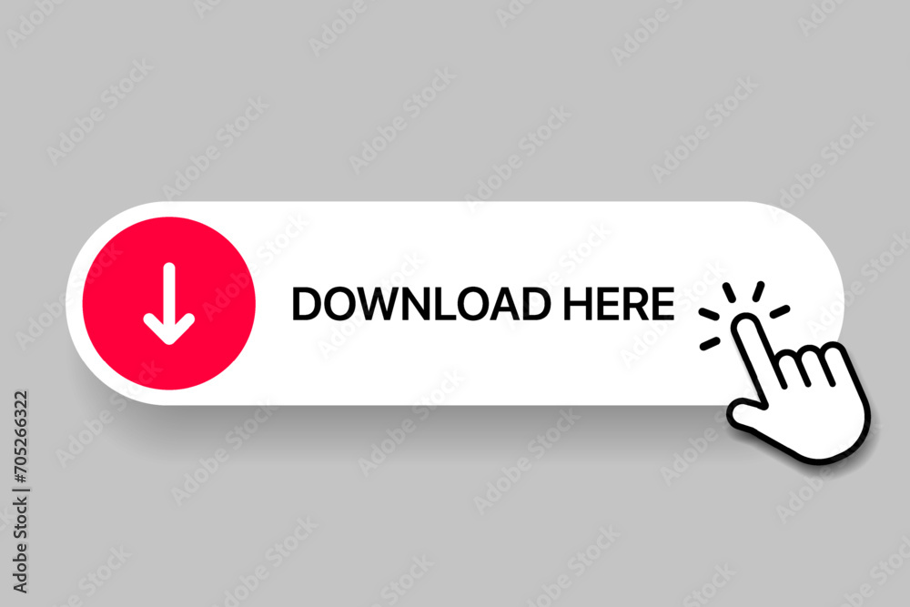 Poster 3D download button icon. Upload icon. Down arrow bottom side symbol. Click here button. Save cloud icon push button for UI UX, website, mobile application.