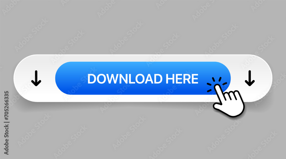 Poster 3D download button icon. Upload icon. Down arrow bottom side symbol. Click here button. Save cloud icon push button for UI UX, website, mobile application.