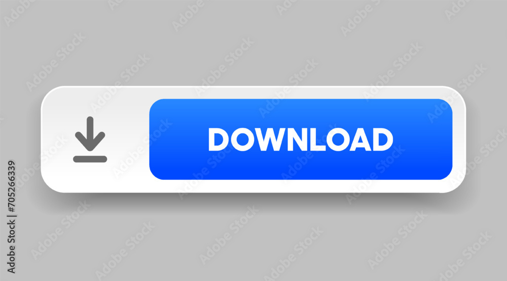 Poster 3D download button icon. Upload icon. Down arrow bottom side symbol. Click here button. Save cloud icon push button for UI UX, website, mobile application.