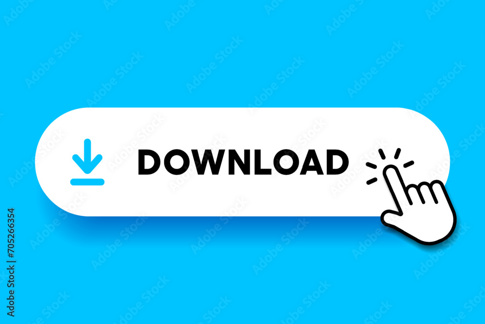 Poster 3D download button icon. Upload icon. Down arrow bottom side symbol. Click here button. Save cloud icon push button for UI UX, website, mobile application.